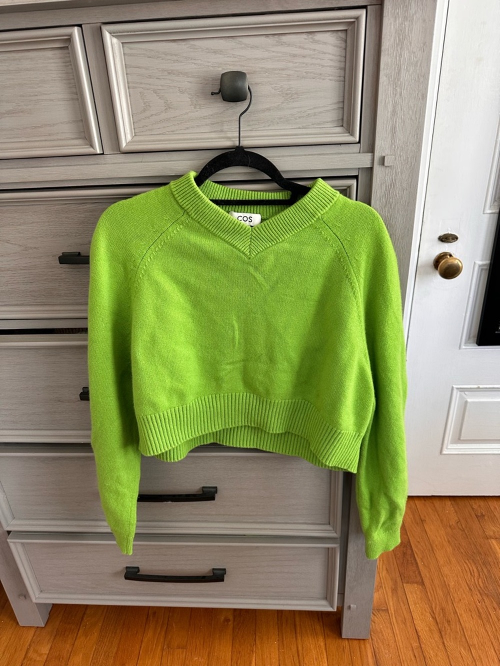 COS Lime Green Cropped V-Neck Sweater